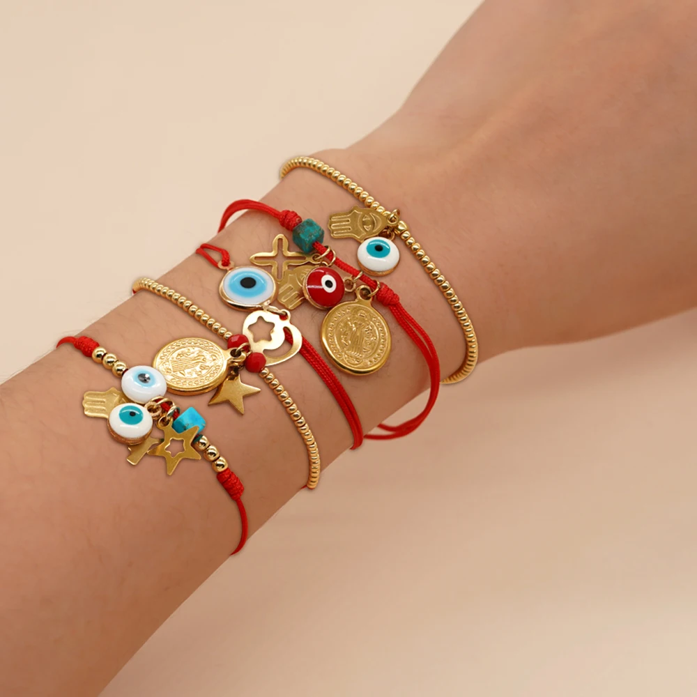 Go2boho Simple Red Rope Charm Bracelets Turkish Evil Eye Luck Coins Bracelet Handmade Jewelry Accessories Adjustable Bangle