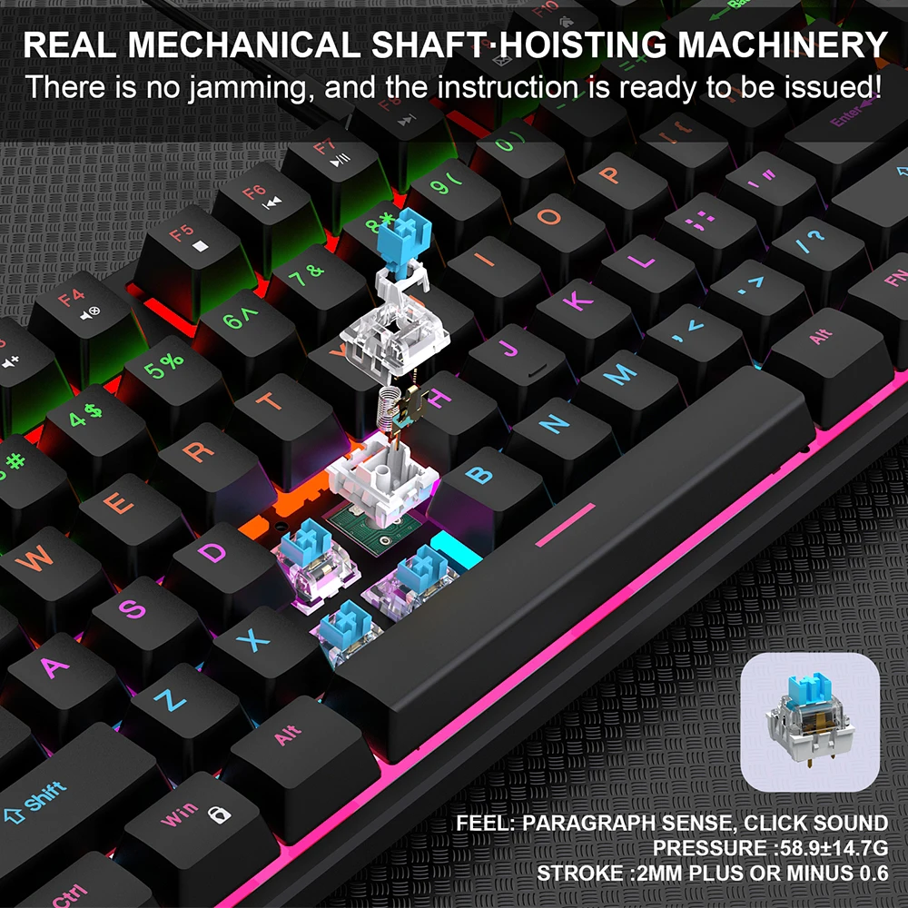 KEBIDUMEI 104 Keys Wired Keyboard RGB Backlit Gaming Mechanical Keyboard Detachable Cable Ergonomic Keyboards For Laptop Gamer - 4