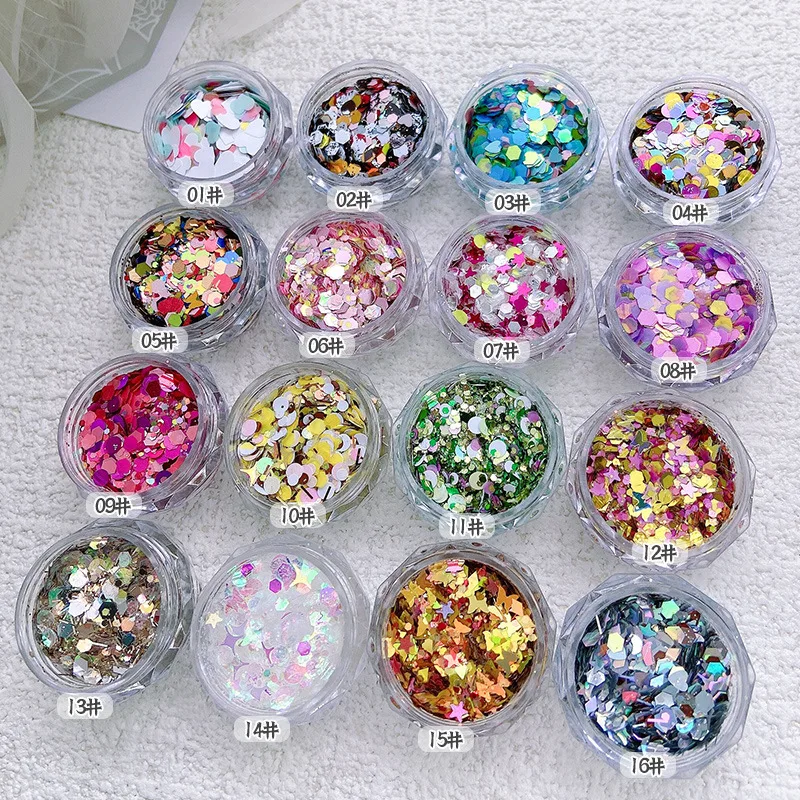 

1box Laser Holographic Heart Gradient Flakes Paillettes Nail Powder 16 Colors Glitter Sequins Nail Art Decoration DIY Supplies