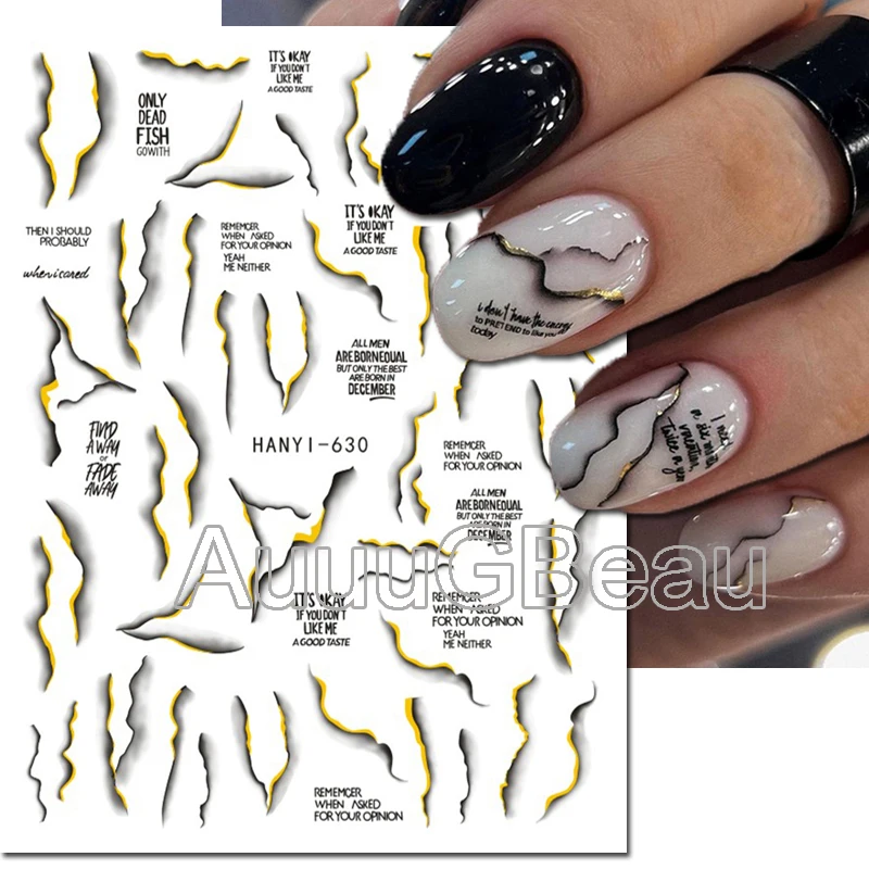 

3d Nail Art Decals Gold Marbles Blooming Smokes Letters Adhesive Sliders Nail Stickers Decoration For Manicure