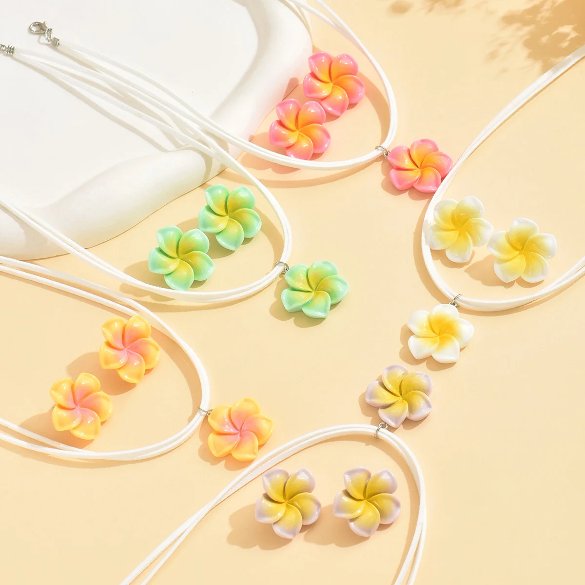 Boho Elegant Egg Flower Earrings Necklaces for Women Girls Summer Beach Sweet Lovely Flowers Jewelry Sets Handmade Accessories