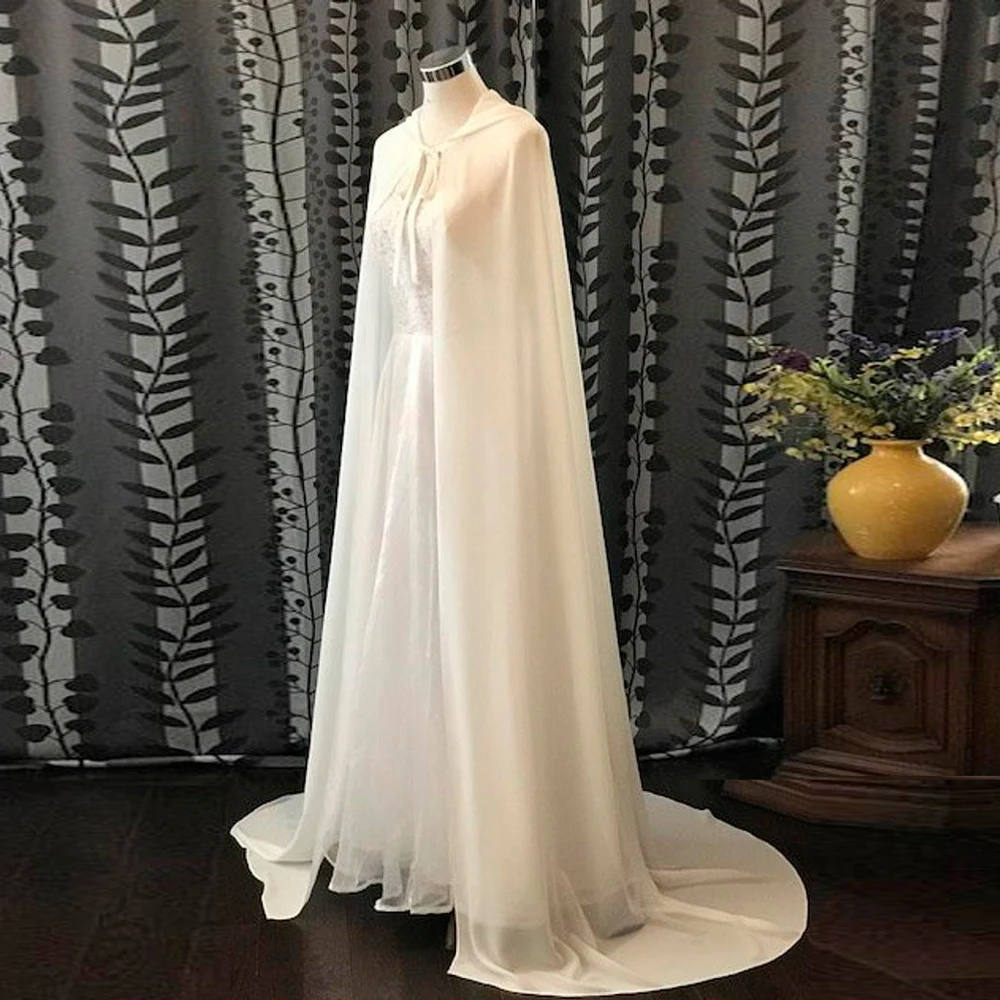 

Шифоновая накидка с капюшоном вечерние, свадебное платье, свадебная шифоновая накидка с лентой, свадебная шаль белого цвета, цвета слоновой кости