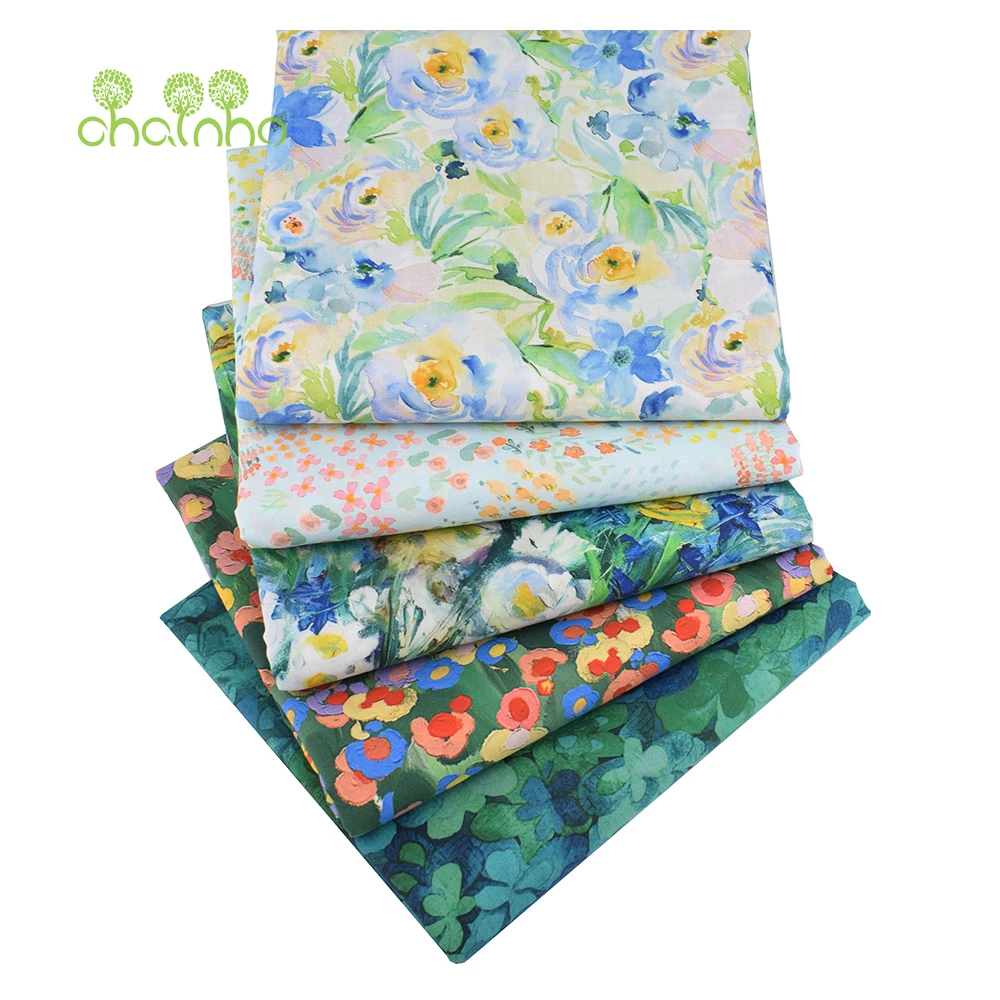 Chainho,Printed Plain Weave Poplin Cotton Fabric,DIY Sewing Quilting Material,Patchwork Cloth,Floral Series,3 Sizes,15PC205