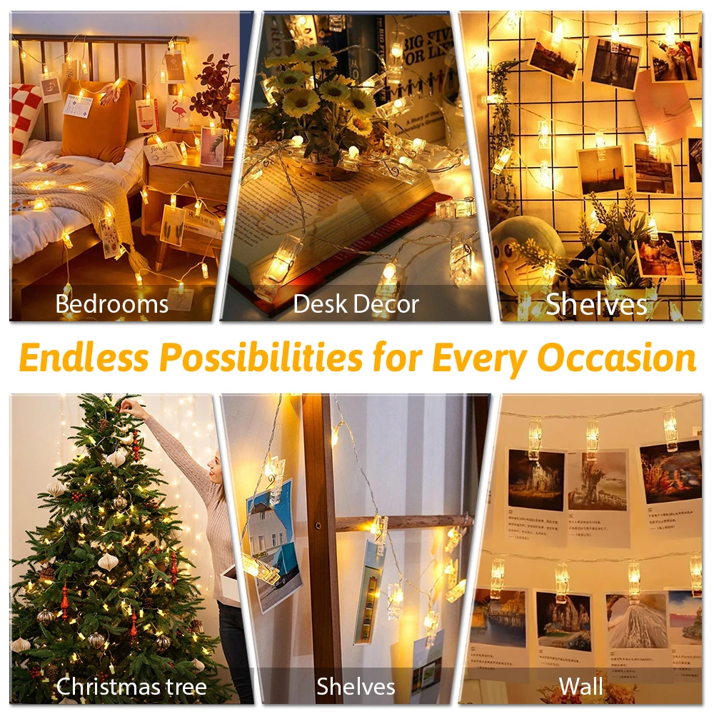 1PC Photos Clips String Lights 20/10 LED Battery Operated Fairy String Lights for Hanging Pictures, Party Festival Indoor Decor