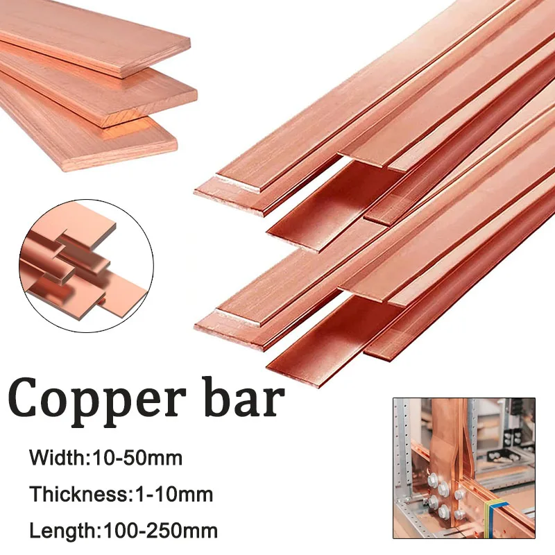 1 stücke Kupfer Streifen T2 Kupfer Flache Bar Stahl Streifen Platte Dicke 1/1,5/2/3/4/5/6/8/10mm Kupfer Galvanik DIY Material
