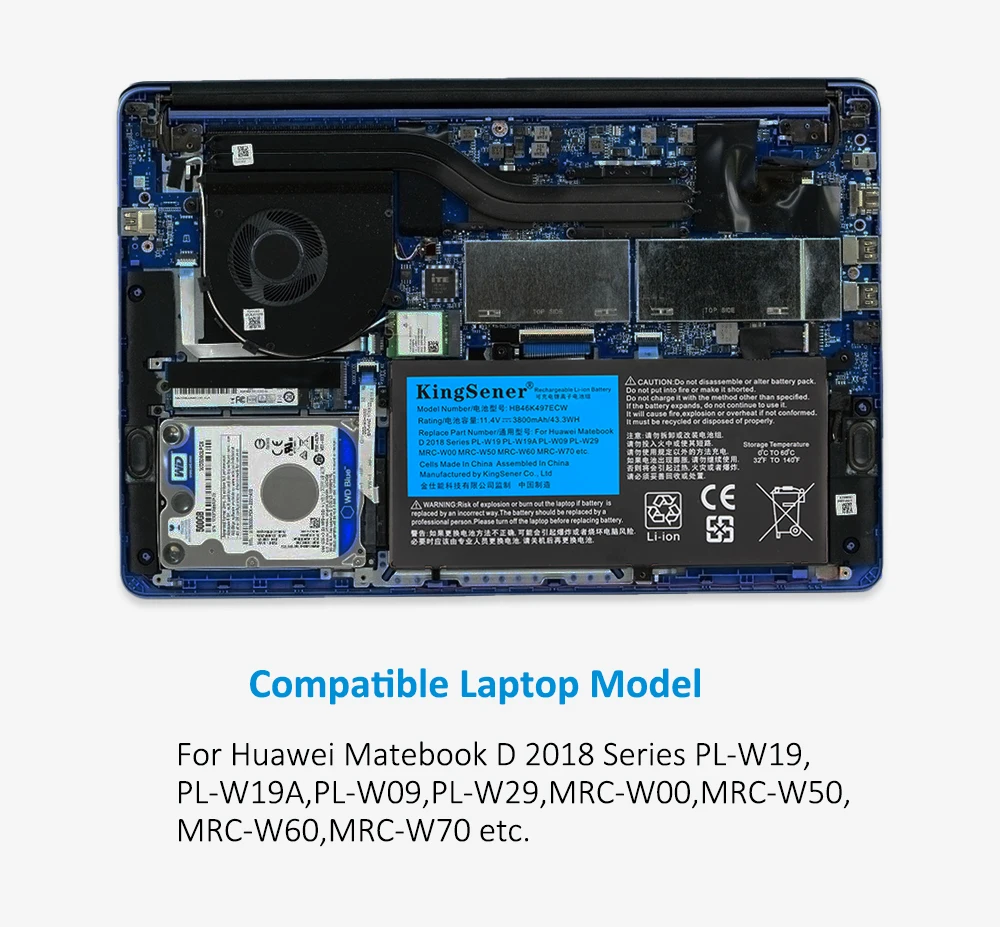 Matebook D 2018 PL-W19 PL-W19A PL-W09 PL-W29 MRC-W50 W60 W70 Series 43.3WH