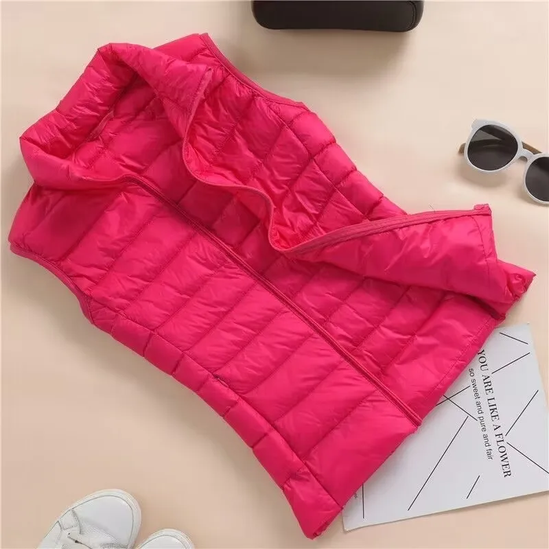 Women Sleeveless Vest Autumn Winter Warm Ultra Light White duck down Jacket Female Slim Veats Stand Collar Sleeveless Waistcoat