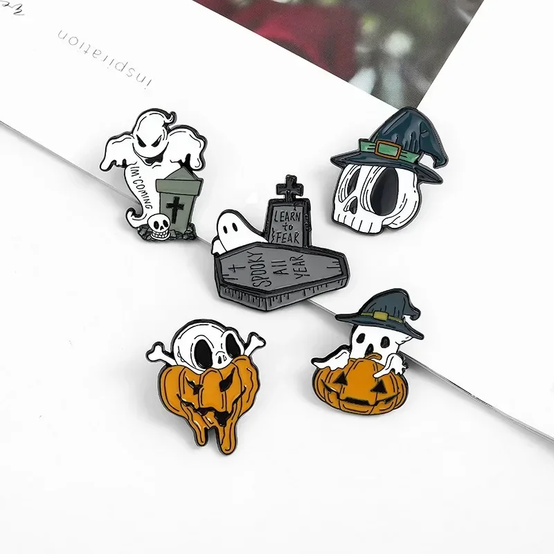 Ghost Brooch Ghost Cat Brooch Halloween Ghost Grave Clothing Accessories Backpack Brooch Badge Lapel Pins Badges