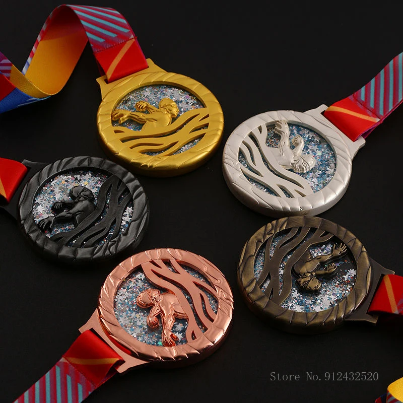 Creative Swimming Metal Hanging Neck Medal, Outstanding, Excellent Employee, Annual Meeting Award, Commemorative Home Decor, 1Pc