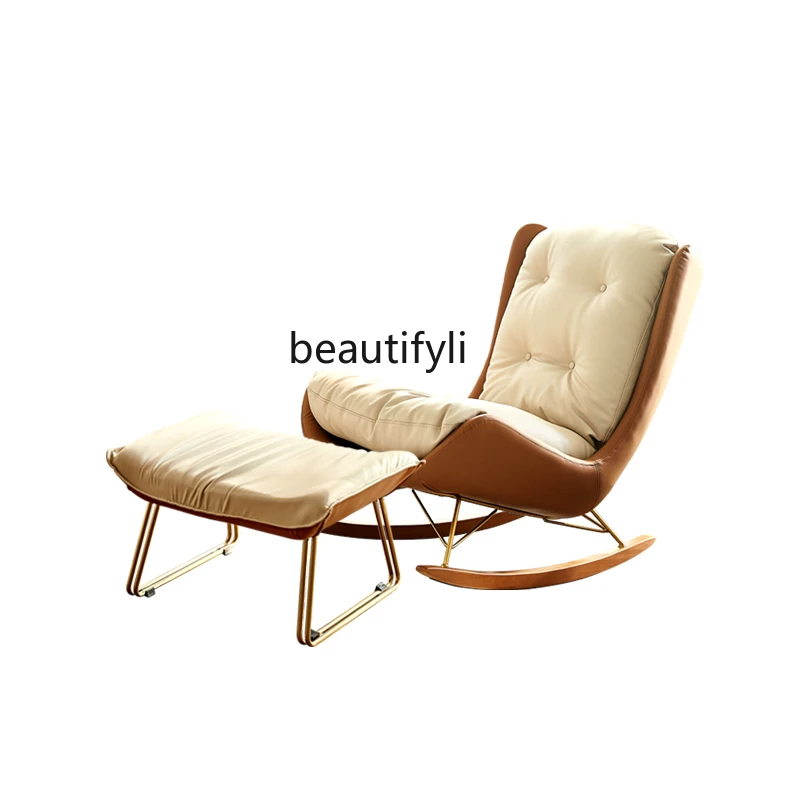 

Nordic Solid Wood Balcony Rocking Chair Light Luxury Lazy Leisure Sofa Single Rocking Chair