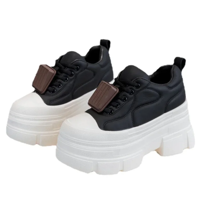 

Krasovki 10cm Wedge Sneaker Autumn Punk Heel Women Casual Shoe Women Zapatillas Loafer Genuine Leather Waterproof Platform Shoe