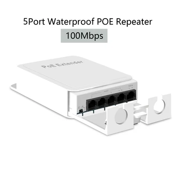 AZISHN 5 포트 방수 POE 익스텐더, 4 포트 리피터, 100Mbps 야외 네트워크, IP55 VLAN, POE 카메라 무선 AP용 44-57V