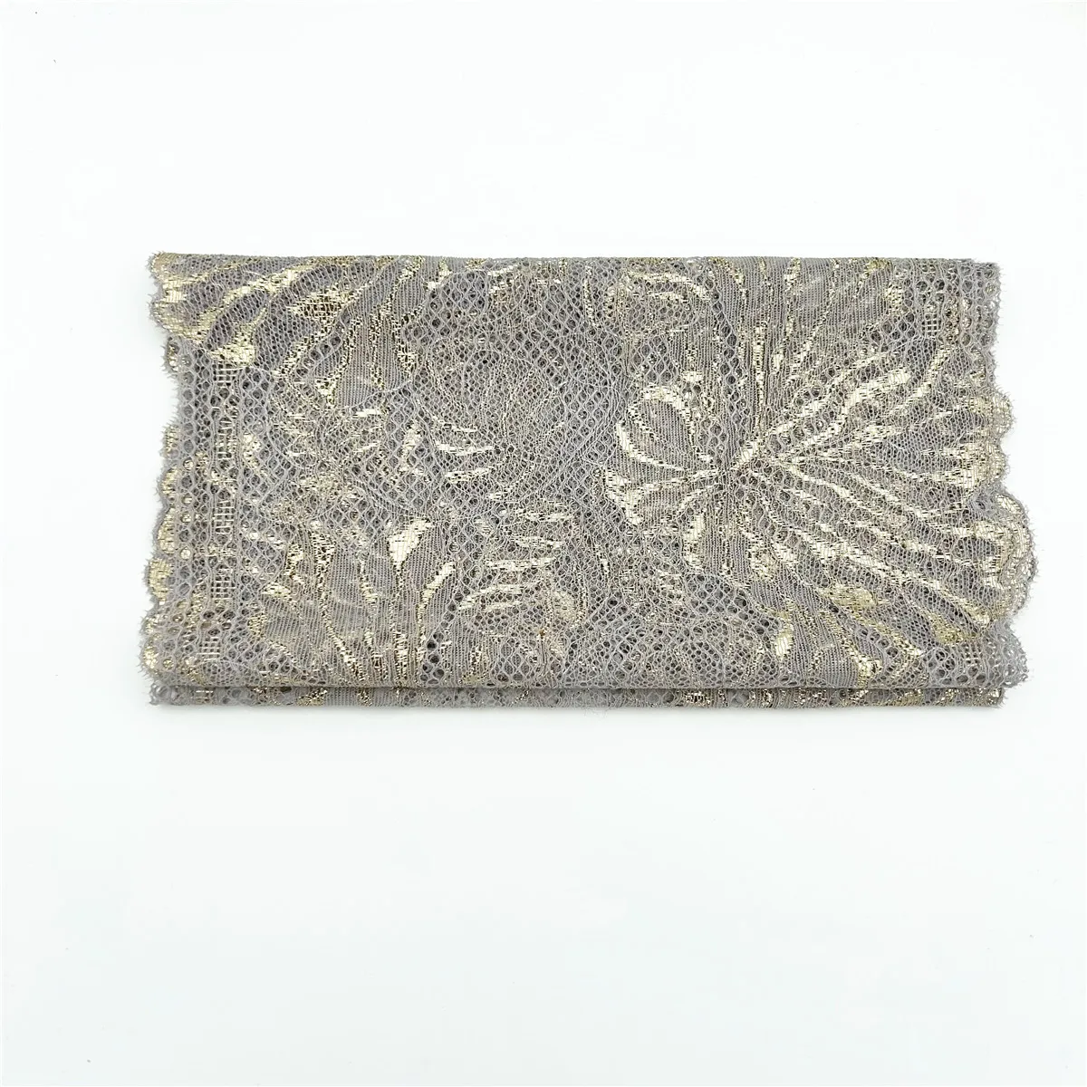 3y/lot Width 22.50cm Light Grey Golden Elastic Stretch Lace Trim 3