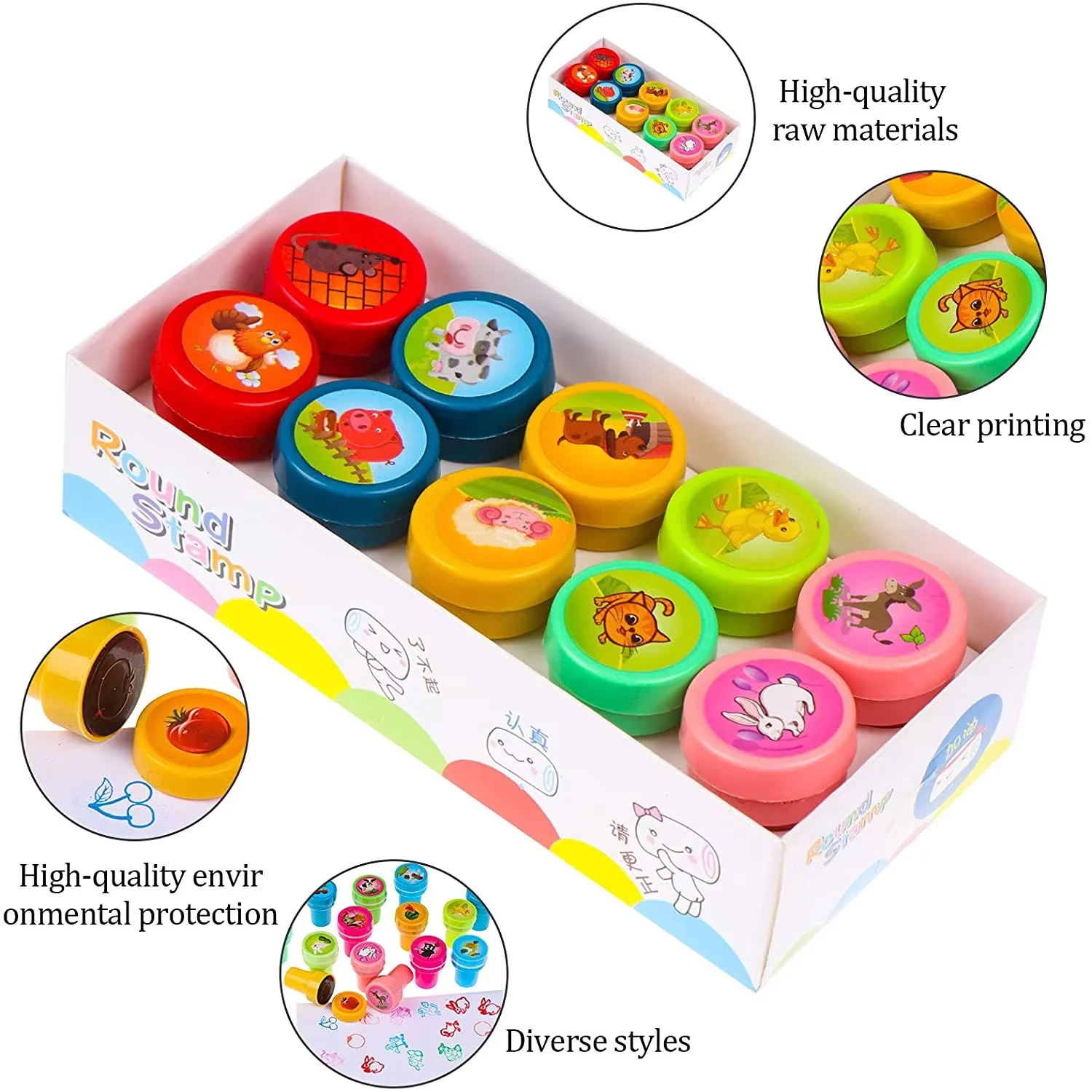 Cute Cartoon Animal Self Ink Rubber Stamp Toys Kids Educational Toys Puzzle DIY Scrapbook Birthday Gift 10 Pack