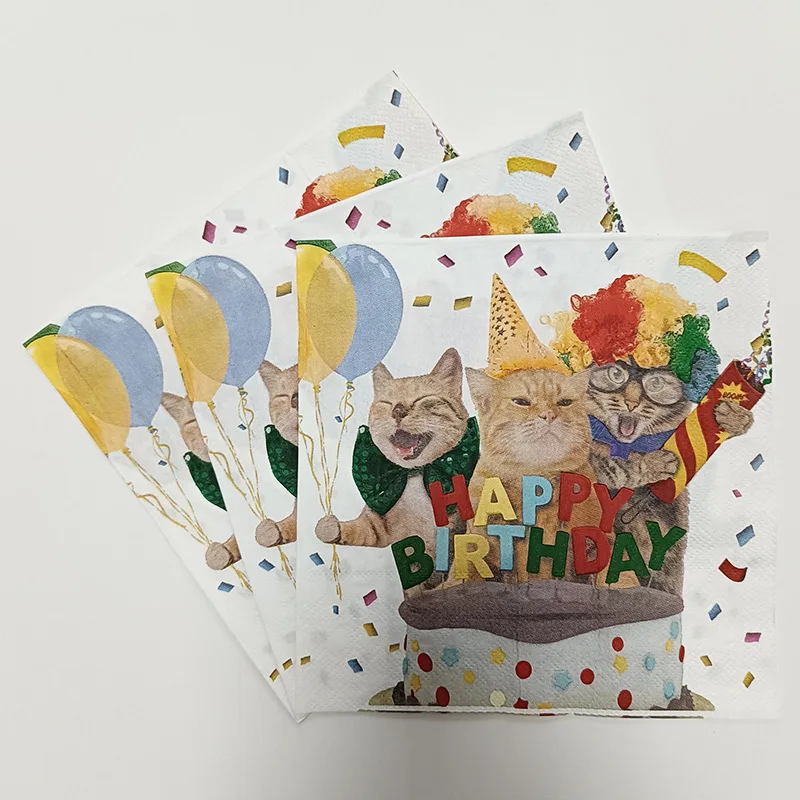 10/20pcs 33*33cm 2-Ply Three Cats Colourful Printed Napkins Birthday Party Decorative Paper Placemats Butterfly Bone Bart Paper