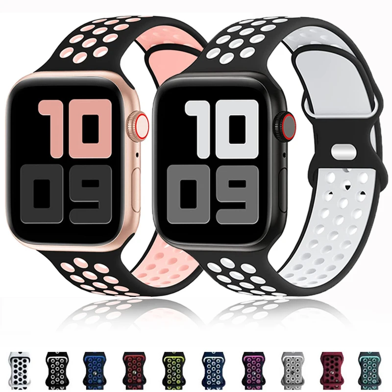 

Silicone Strap For Apple Watch Band 44mm 40mm 45mm 41mm 49mm 42mm 38mm Sport Correa Bracelet IWatch Series 3 4 5 SE 6 7 8 Ultra