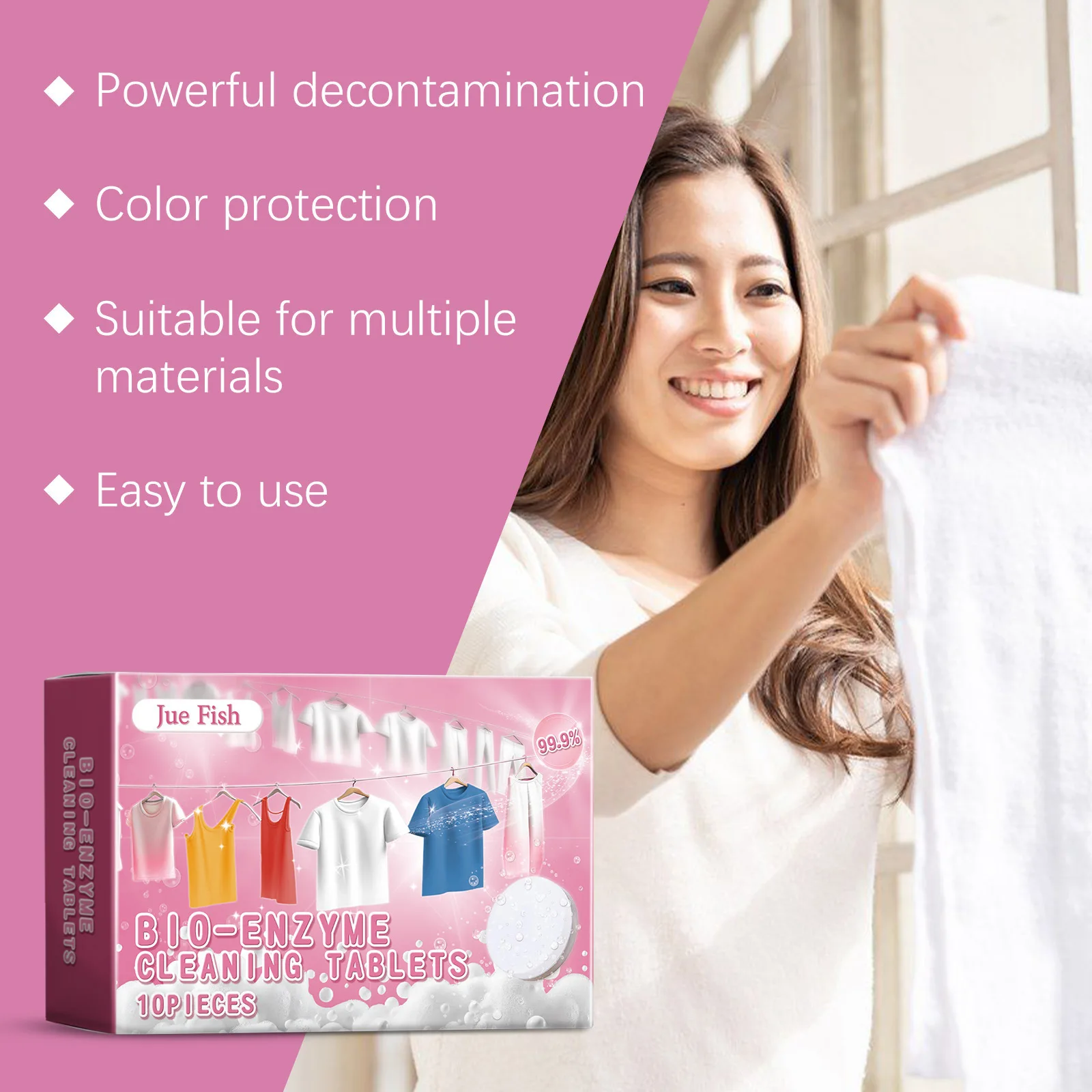 Clothes Cleaner Tablet Bio-Enzyme for Stubborn Grease Stain Removal Fabric Whitener Clothing Stains Remover