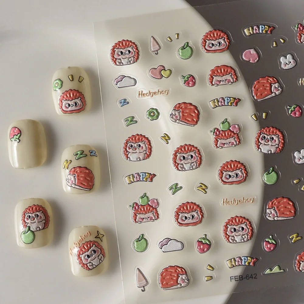 

Hedgehog Animal 5D Nail Stickers Cute Nail Decoration For Girls