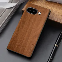Luxury Leather Phone Case with Chic Bamboo Wood Pattern and Retro PU Finish for Google Pixel 11 (Walnut)