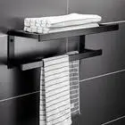 Towel Holder Wall Mounted No Drilling Towel Bar Space Aluminum Bathroom Organizers Bathroom Shelves Shower Storage Rack