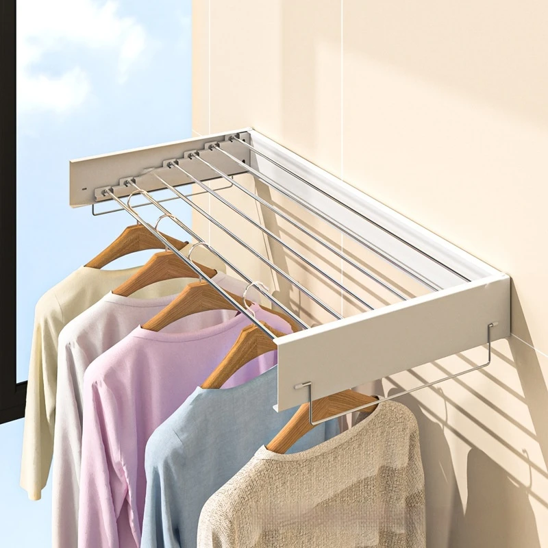 Indoor Folding Clothes Hanger Wall Hanging Invisible Drying Rack  Balcony Clothesline Pole Hanger Towel Rack 3