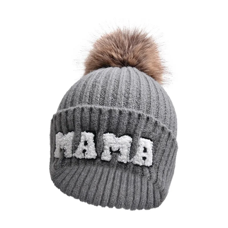 FOCUSNORM 4 Farben 2 teile/sätze Eltern-Kind Baby Mädchen Jungen Frauen Beanie Hut Mutter & Kinder Brief Stickerei Winter warme Strickmütze – Detail 4