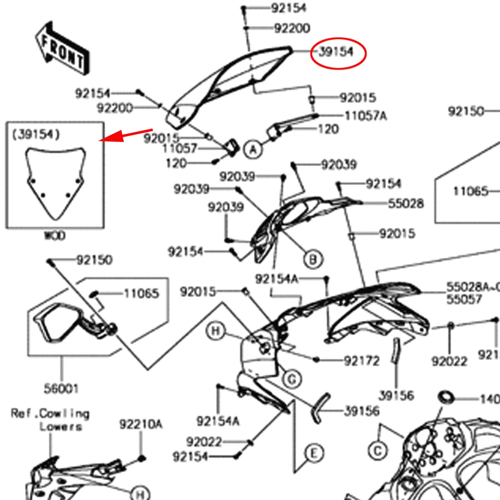 ͻŰ  650 ABS , KRT EX650 ER-6F 2017 2018 2019, ź  ̴ , 39154-0352 ü