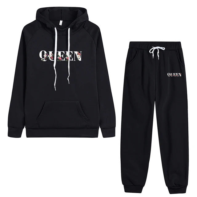 Queen Print Hooded Sweatshirt 2 Piece Set 1