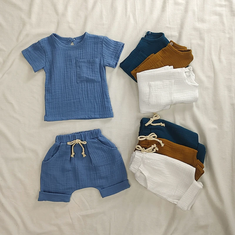 baby clothes penguin set Organic Cotton Baby Clothes Set Summer Casual Tops Shorts For Boys Girls Set Unisex Toddlers 2 Pieces Kids Baby Outifs Clothing Baby Clothing Set
