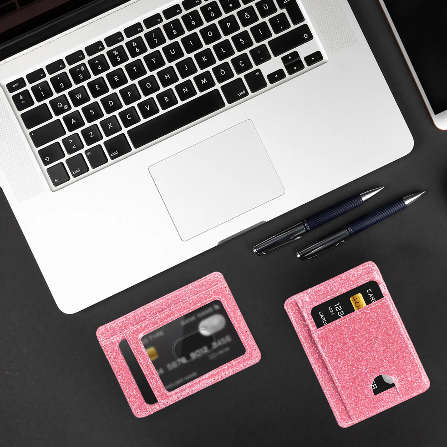 Błyszczące wąskie minimalistyczny portfel, przednia kieszeń portfele, etui na karty kredytowe blokujące RFID dla kobiet