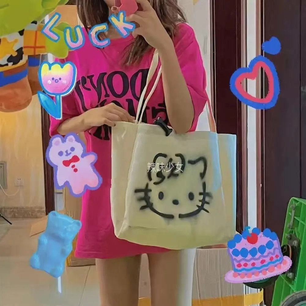 HELLO KITTY Canvas One Shoulder Women Bag Trend Female Cosmetic Bag