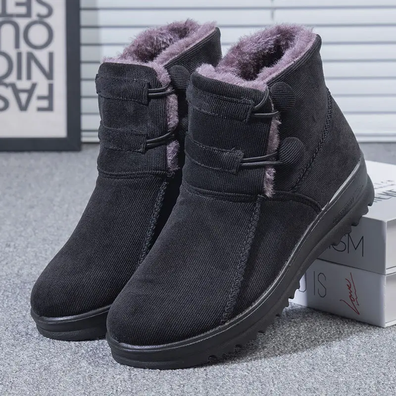Women Slip On Winter Boots Women Thick Plush Warm Snow Boots Ladies Casual Comfortable Outdoor Ankle Boots Mother Cotton Shoes