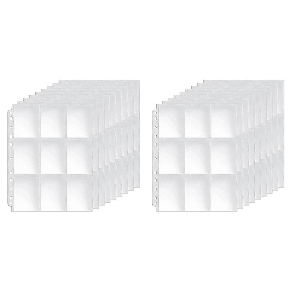 

100X Pockets Double-Sided Trading Card Pages Sleeves 9-Pocket Clear Plastic Game Card Protectors for Fit 3 Ring Binder