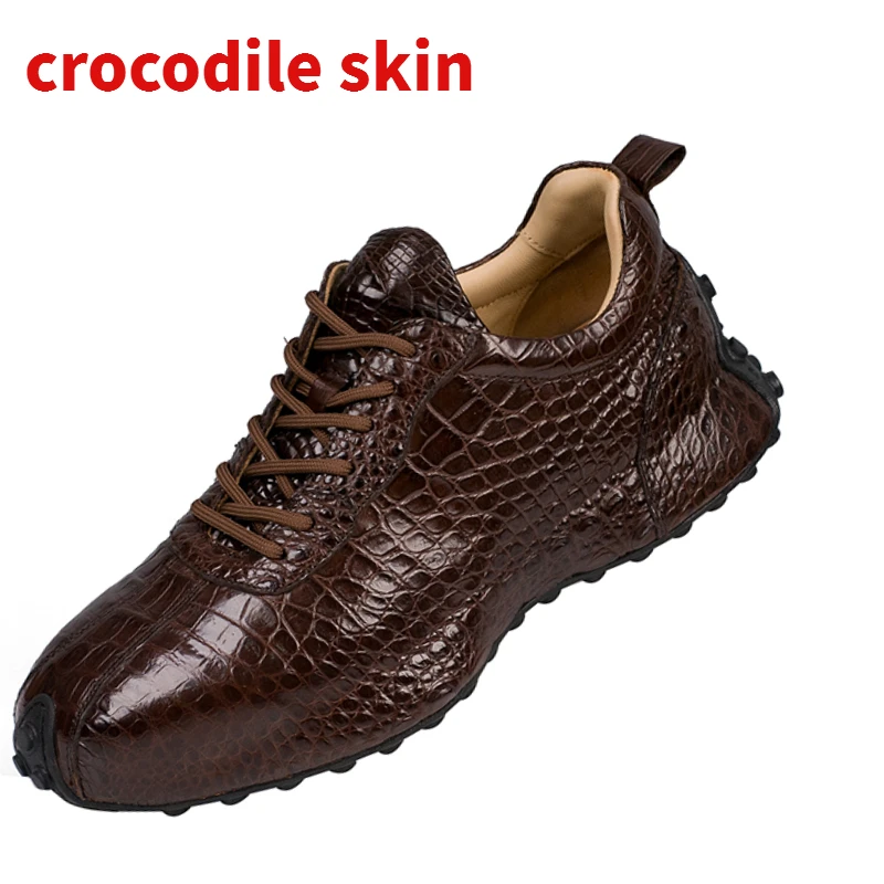 

Crocodile Skin Hand Sewn Increased Casual Sports Shoes Thick Soles for Men Genuine Leather Dad's Shoes High End Luxury Sneakers