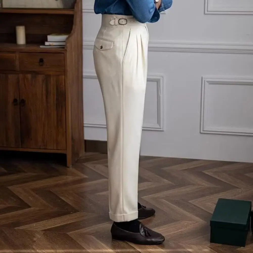 High-waisted Loose Fit Pants Elegant Men's Suit Pants with Adjustable Waist Zipper Closure Straight Leg Slacks in for Formal