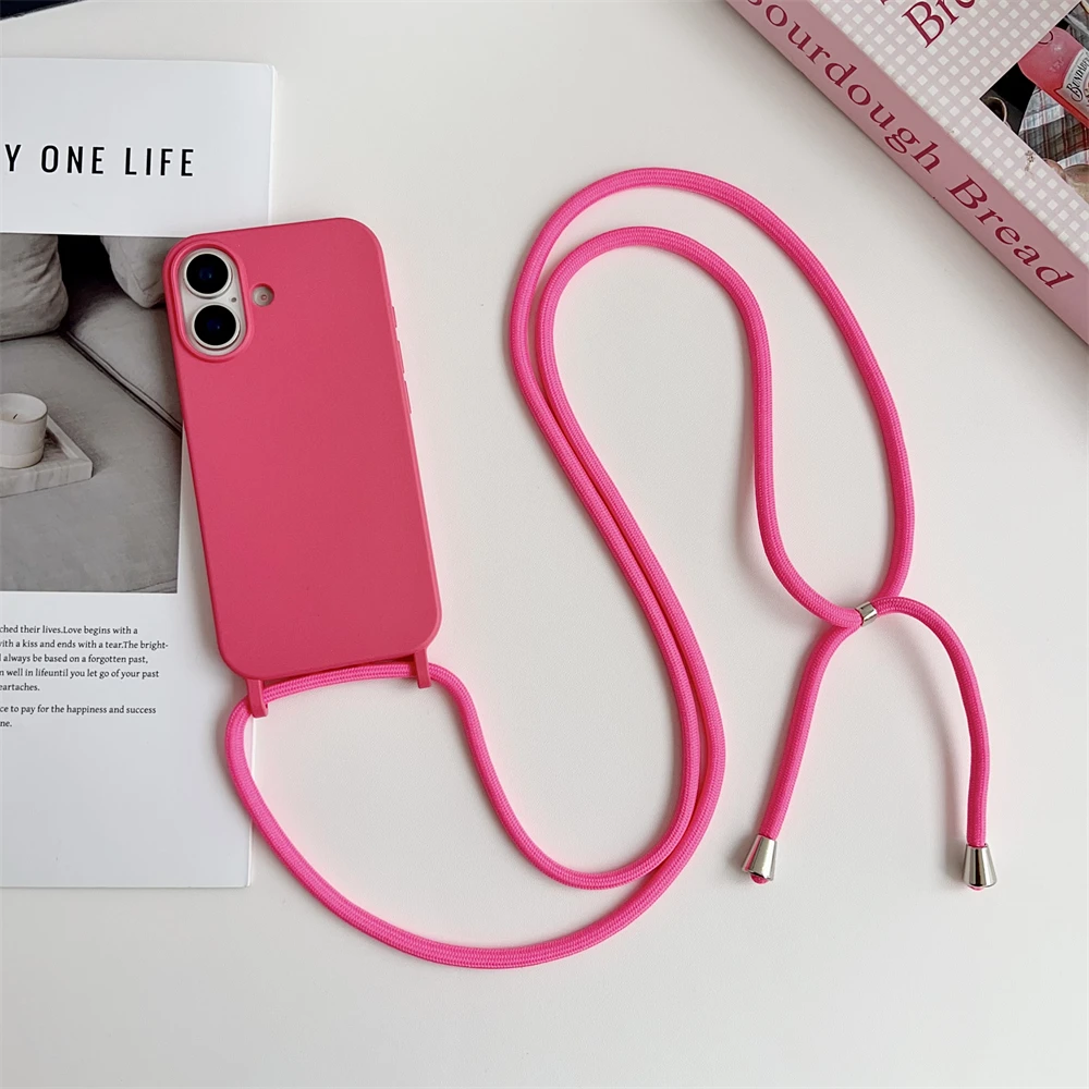 Crossbody Liquid Silicone Phone Case with Lanyard in Matte Candy Color