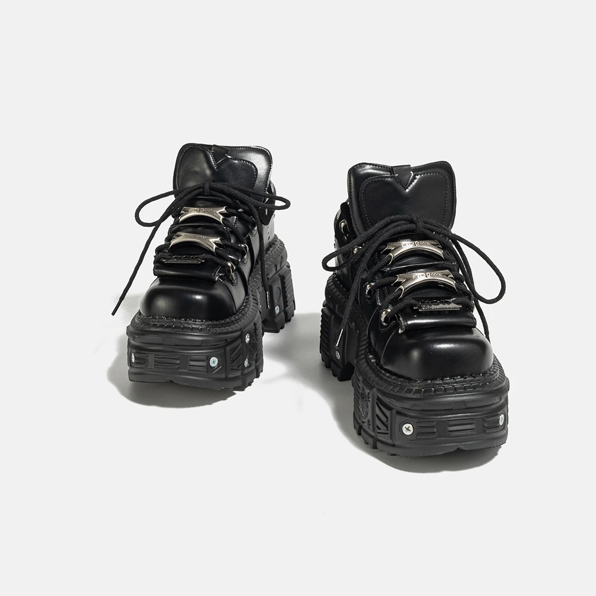 Gothic Dark Platform Thick Bottom Punk Metal Height-Increasing Leather Women's Small Rock Lace-up Rivet Shoes 3