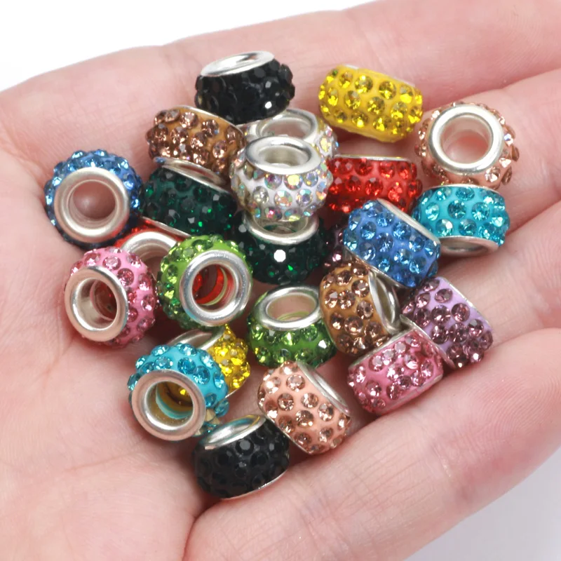 10pcs 11mm Rhinestone Spacer Beads Big Hole Loose Beads For DIY