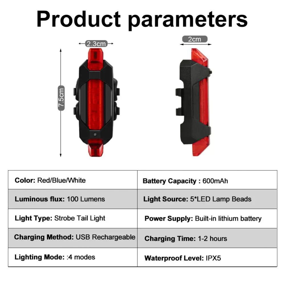 Fietsverlichting led waterdicht achterlicht usb oplaadbare fiets licht mount fietsen safety warning light fiets accessoires