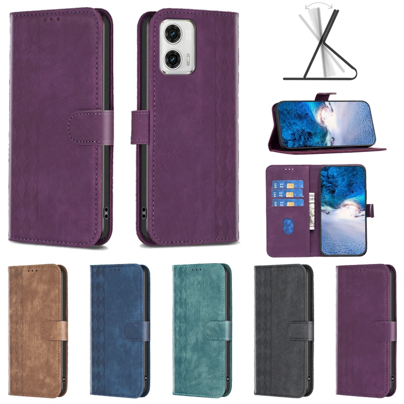 

Wallet Flip Embossed Anti Drop Leather Cover For Motorola Moto G73 Moto G53 Moto G23 Moto G13 E13 Snap On Skin Feel Leather Case