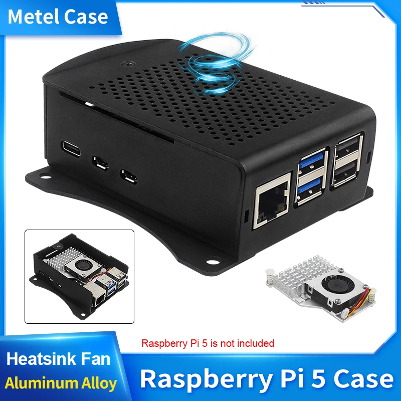 

Raspberry Pi 5 Aluminum Alloy Case Metal Shell Optional Aluminum / Copper Heatsink PWN Cooling Fan for Raspberry Pi 5