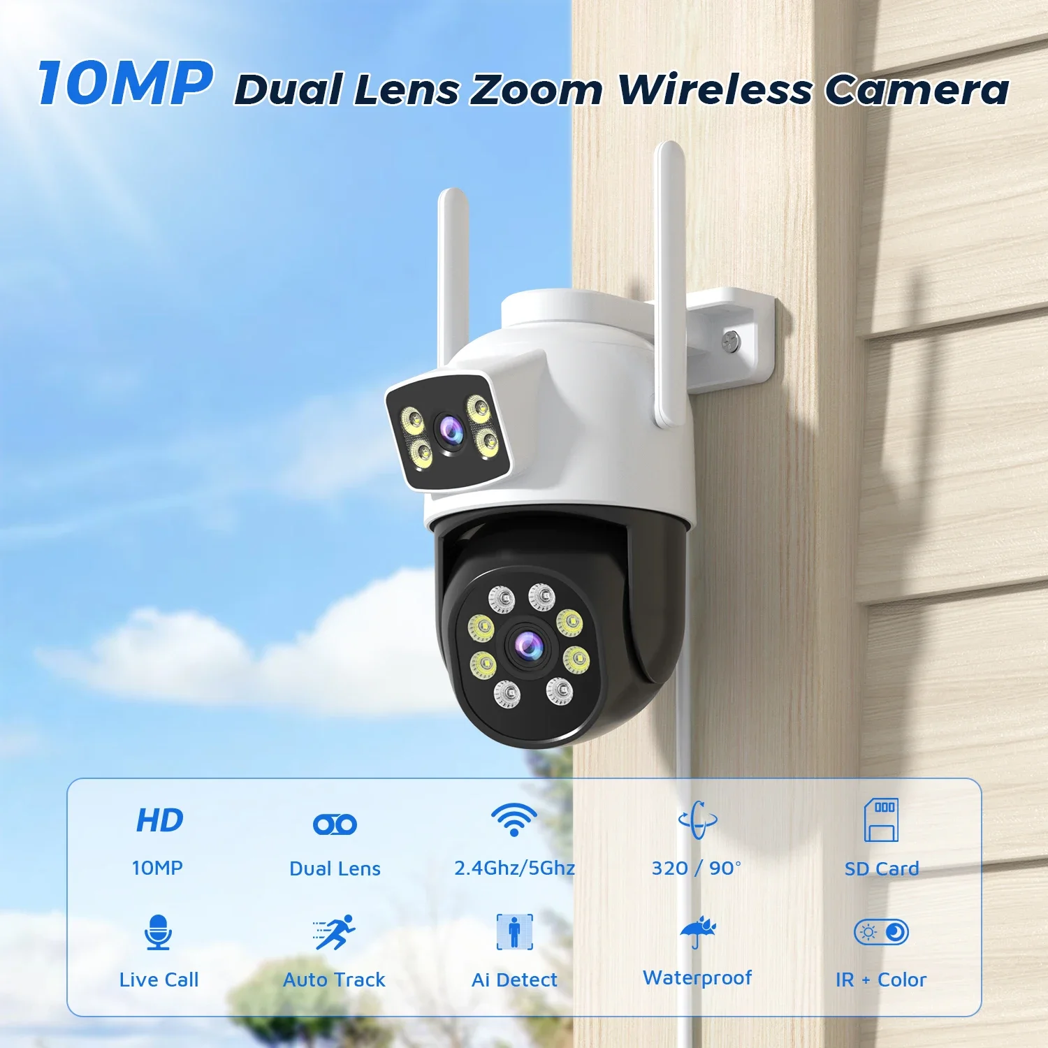 10MP 5K PTZ WiFi Security Camera with Night Vision