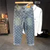 High Street Vintage Blue Jeands For Men Straight Leg Mid Rise Washed Pants Male's Fall Clothing 4