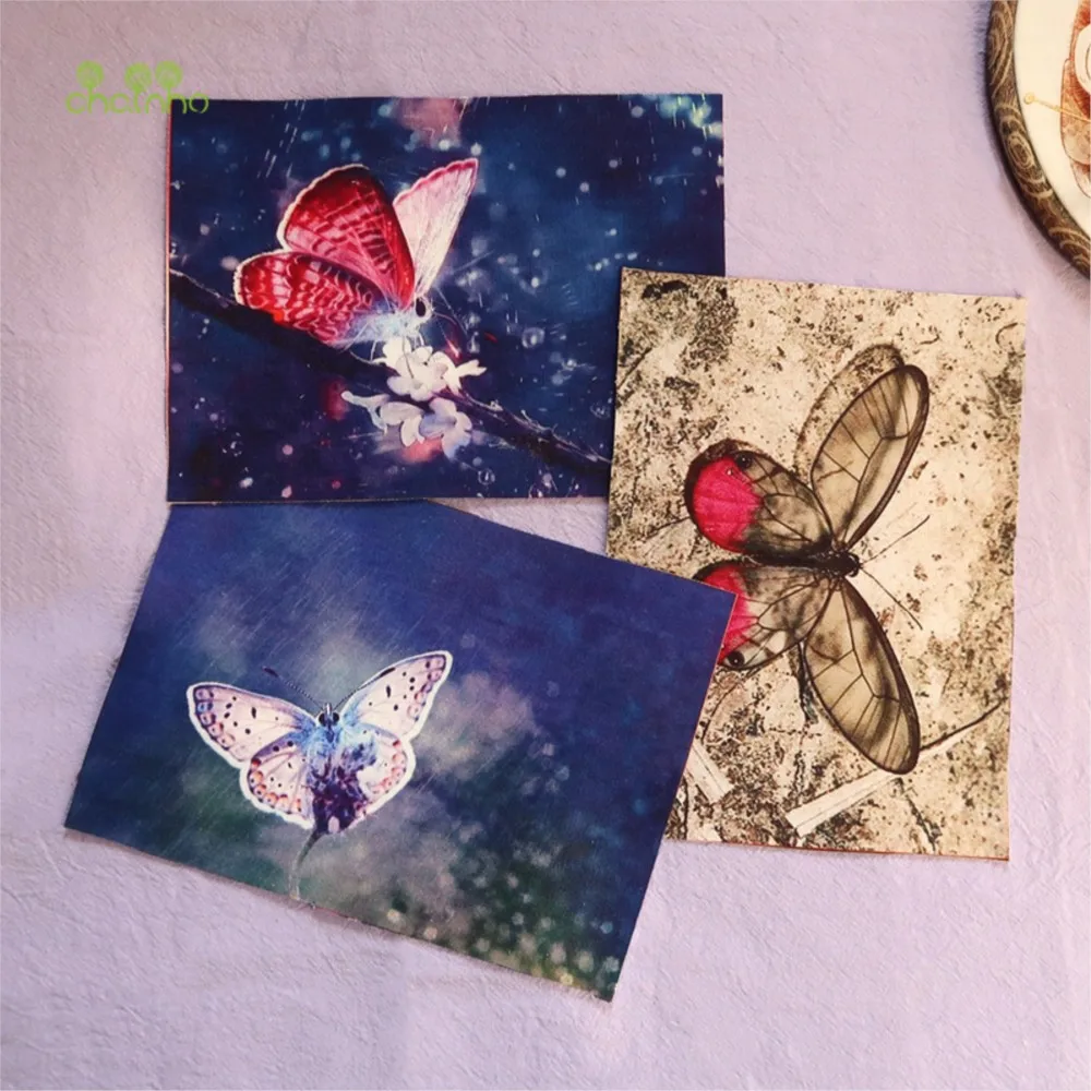 Chainho,Hand Dyed Cotton Fabric,Butterfly & Insect Series,DIY Sewing Purse,Bag,Book Cover,Home Decoration Material,15x20cm/Piece
