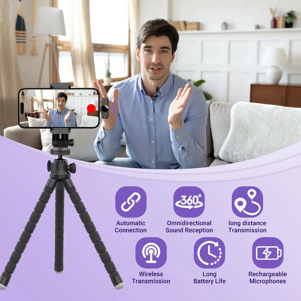 Wireless Lavalier Microphone Mini Portable Noise Reduction for iPhone Android