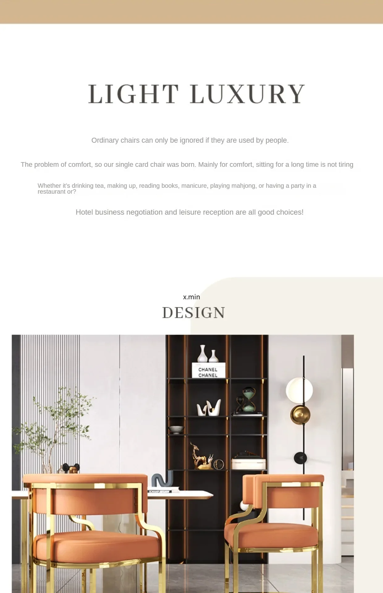 Description Picture 3 of itemHousehold Luxury Dining Chairs Hotel Sofas Reception and Negotiation Tables Chairs Nail Salons Chairs Makeup  Furniture