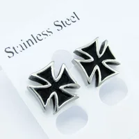 Silver Color Knight Templar Black Cross Earrings Punk Crusaders Band Stud Earring For Women's Fashion Gift Jewelry 1