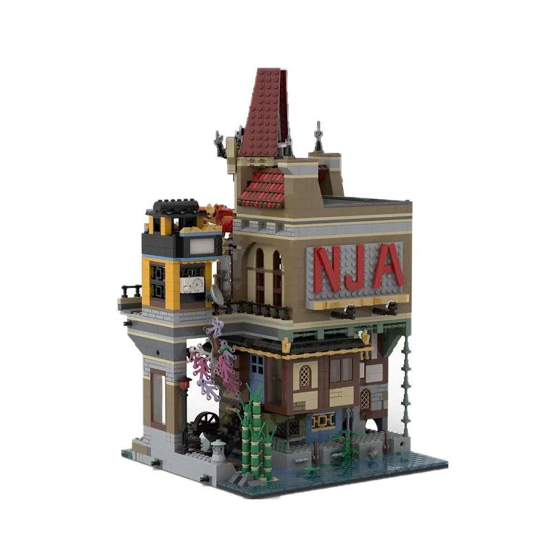 

MOC-39482 Bustling City Street View Cinema Assembly Splicing Building Block Model 3140 Parts Building Block Birthday Toy Gift