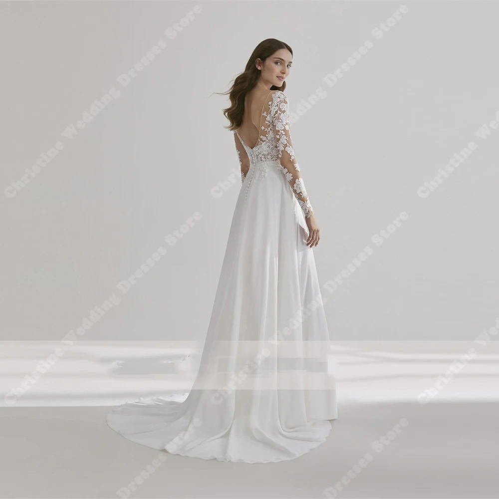Pure White V-Neck Women Wedding Dresses A-Line Bridal Gowns Modern Bright Lace Print Mopping Length Vestidos De Novia Customized 2