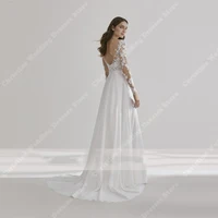 Pure White V-Neck Women Wedding Dresses A-Line Bridal Gowns Modern Bright Lace Print Mopping Length Vestidos De Novia Customized 2